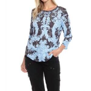 NEW CARINE lace round neck top in blue